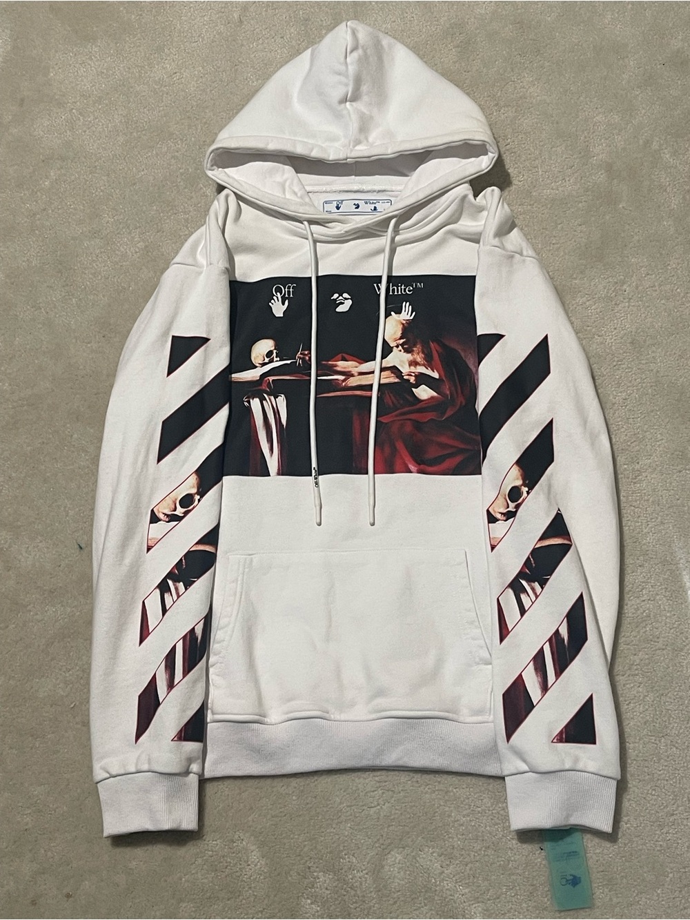 Off-White White Hoodie with Diagonal Stripe Graphic